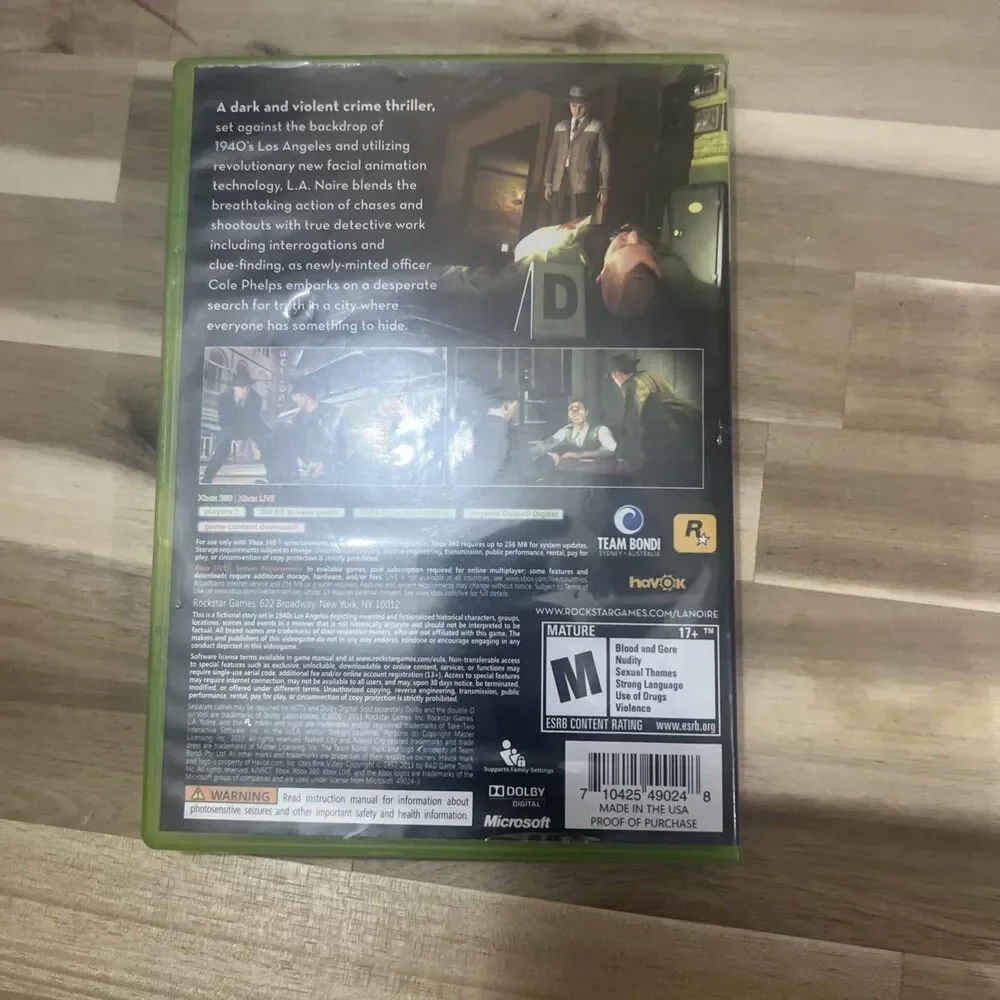 L.A.‎ Noire (Microsoft Xbox 360, 2011) Pre-owned Complete